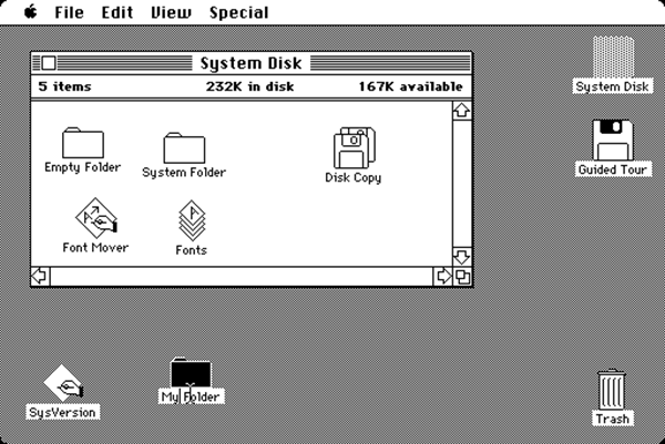 Graphic user interface van Apple (1984)