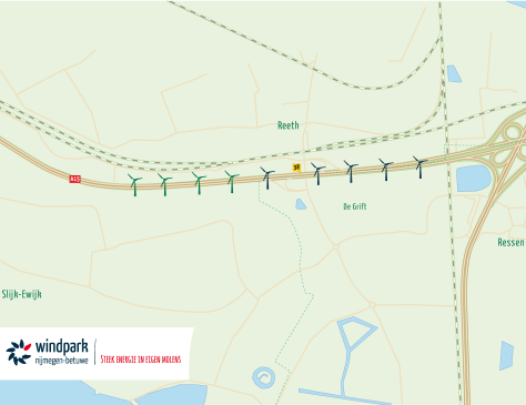 Windpark Nijmegen-Betuwe kaart