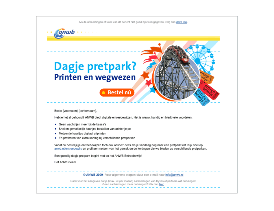 ANWB Pretpark e-nieuwsbrief