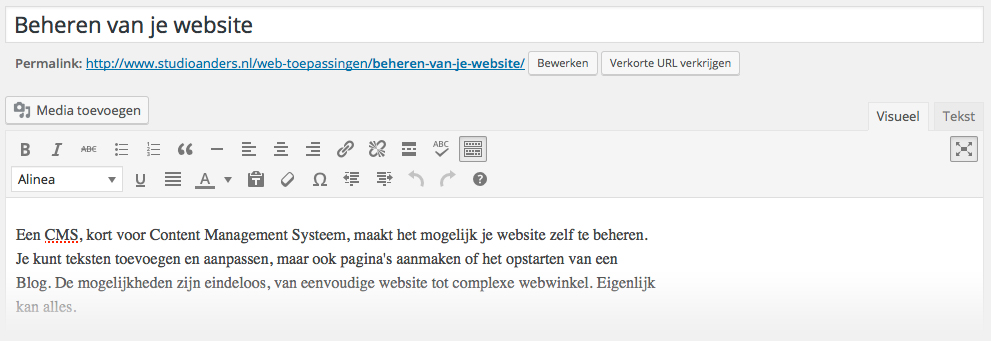 Voorbeeld tekstbewerker in WordPress